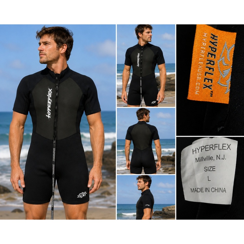 Hyperflex Shorty Wetsuit Mens Large Black Athletic Surfing Diving